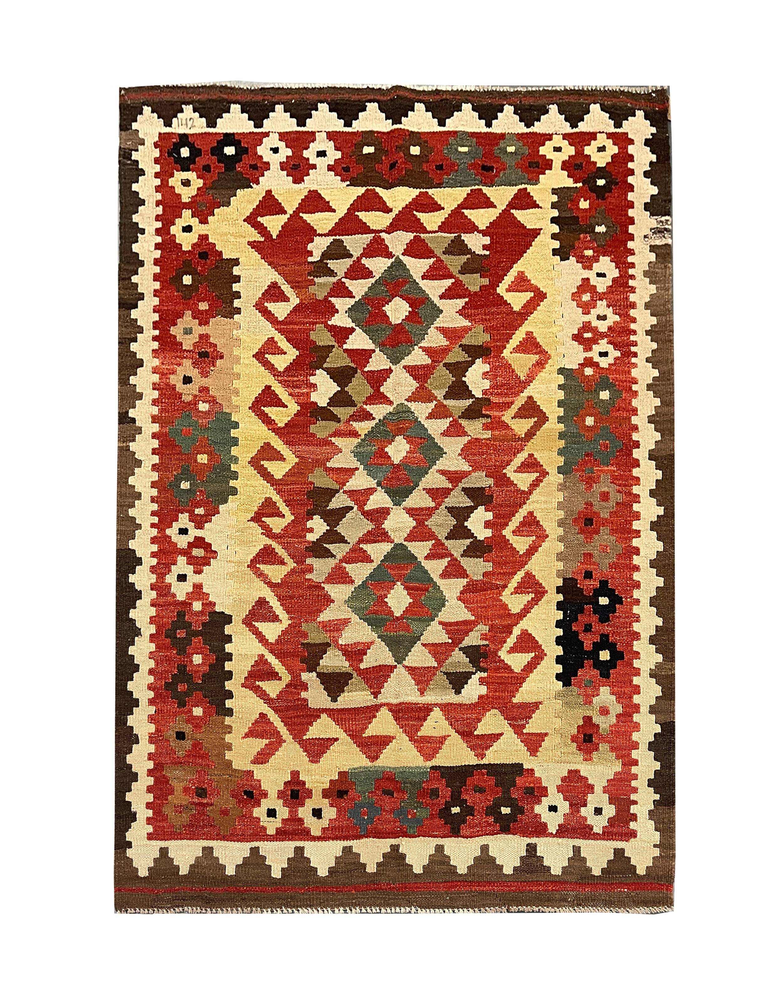Traditional Tribal Kilim Rug, Multicolour Kilims Wool Area Geometric Carpet