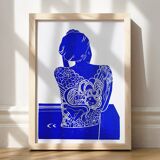 Linogravure originale - Femme japonaise tatouée