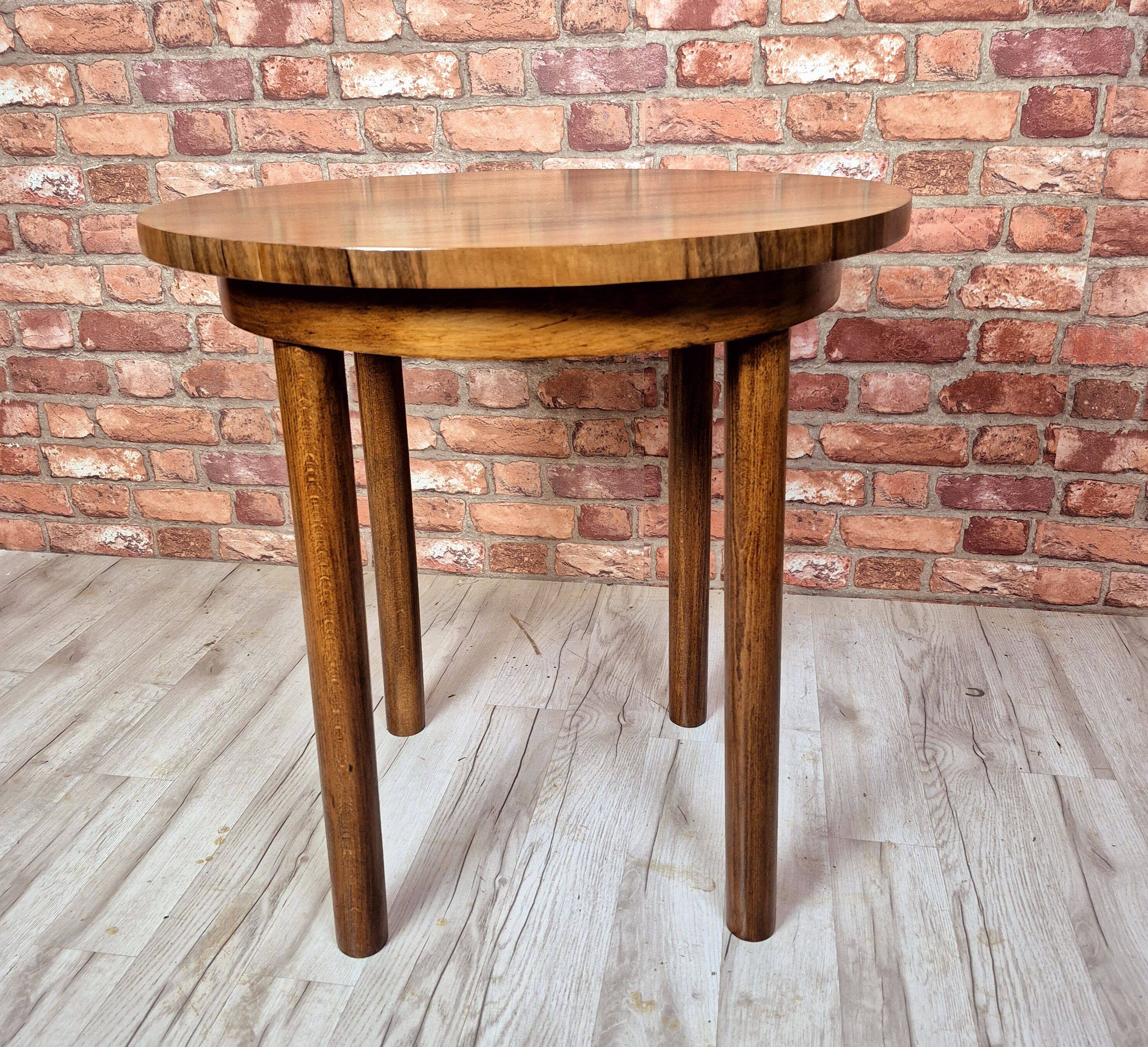 Renovated art deco round coffe table, Poland 1950s