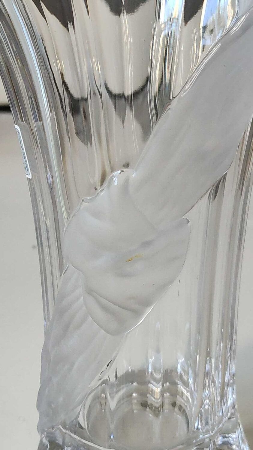 Vintage Multifaceted Crystal Vase, Frosted Draped Bow, col. Opaque white, Evita Crystal, Germany