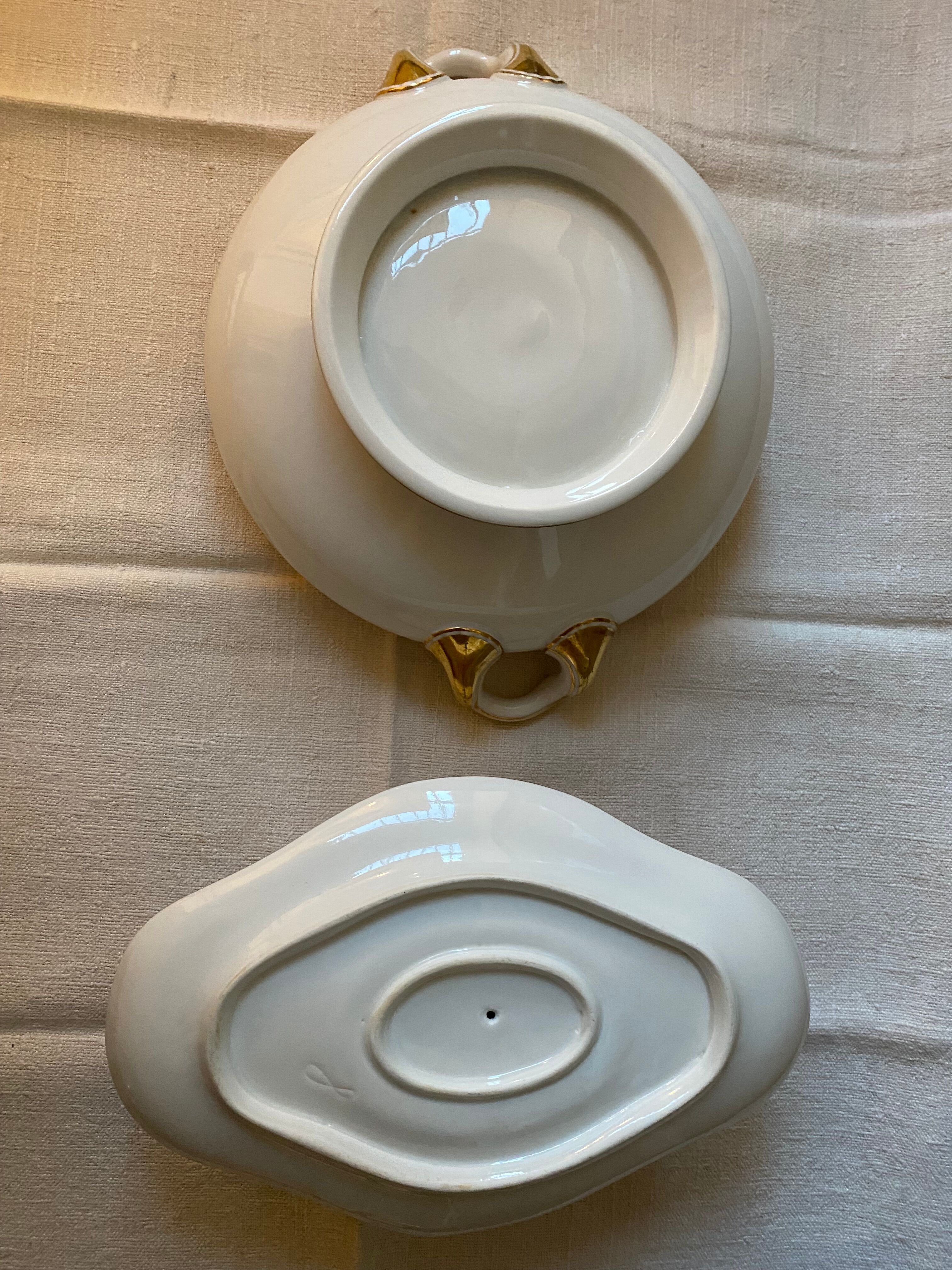 Two dishes in salmon pink porcelain and circa 1900 gold edge