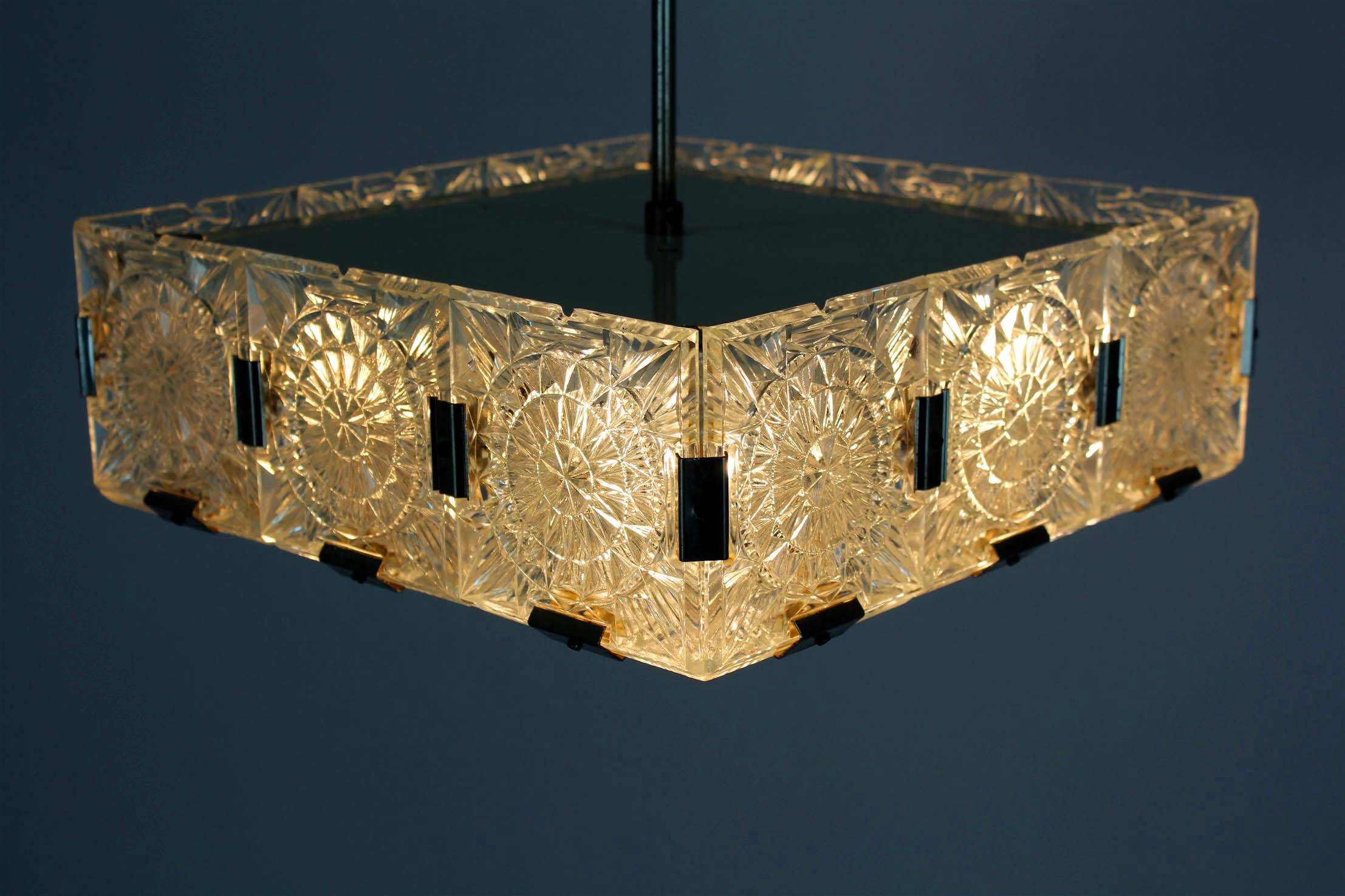 Vintage Sculptural Glass Pendant Lamp by Kamenický Šenov, 1970s