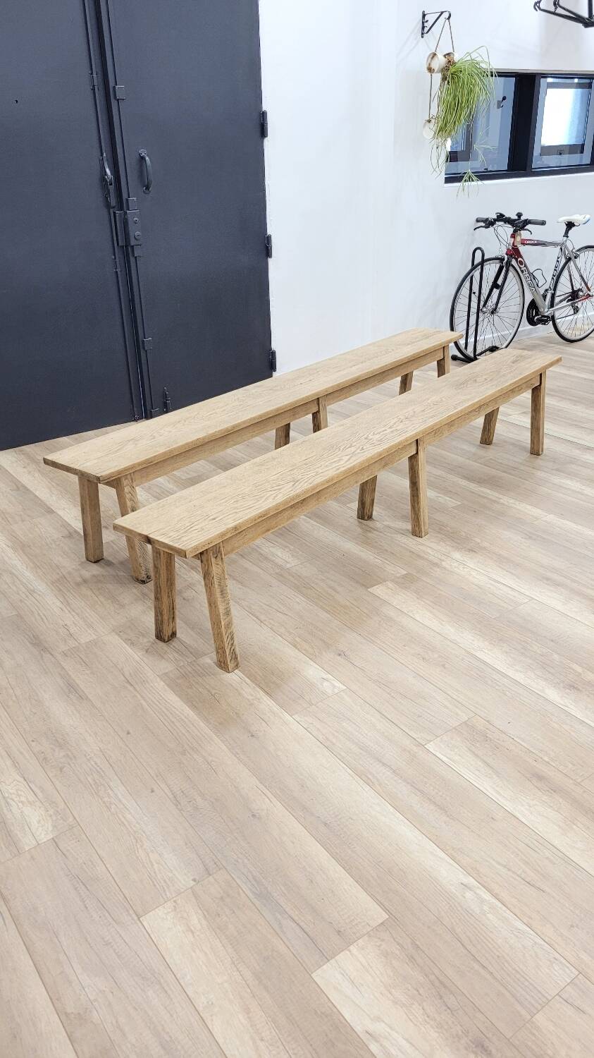 Two oak farm benches