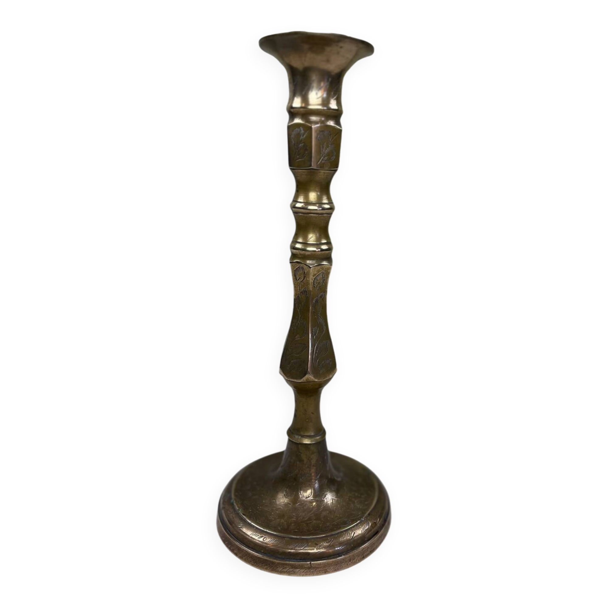 Engraved brass candle holder