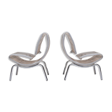 Post-modern pair of easy chairs in chrome and plastic wire - 1960s