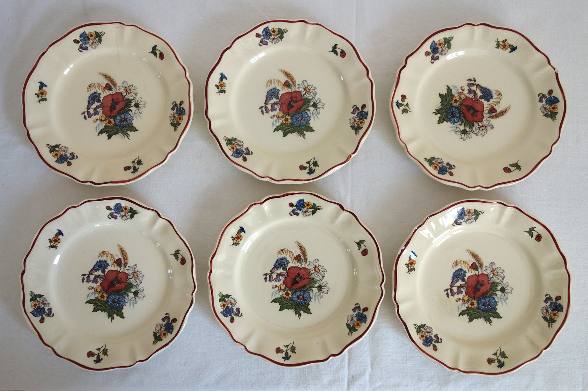 Set of 6 vintage dessert plates model Agreste, earthenware of Sarreguemines
