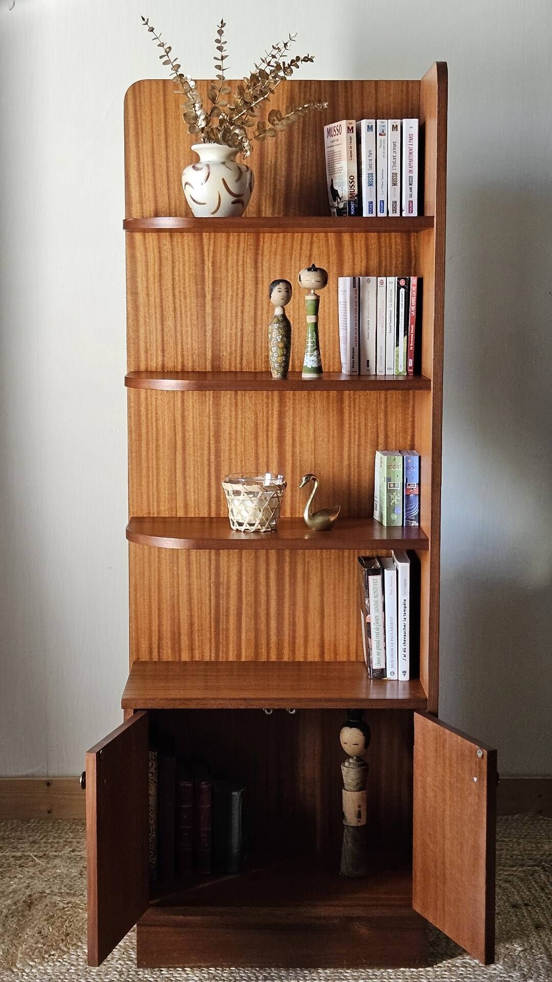 Vintage teak corner bookshelf