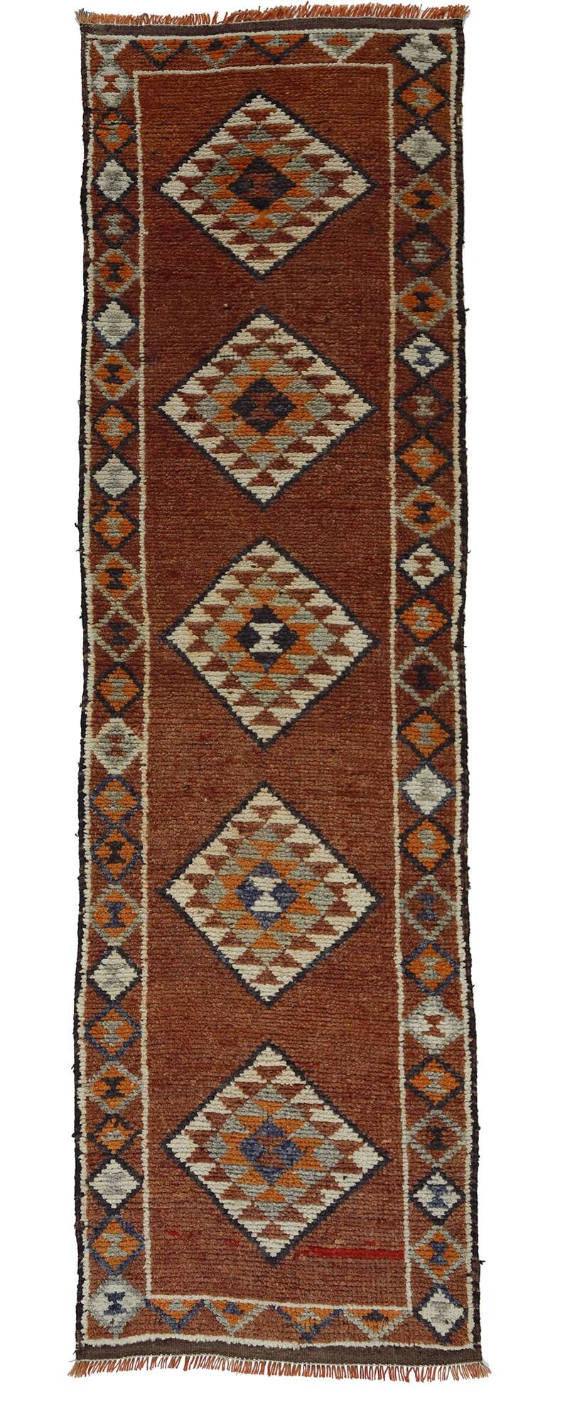 Herki vintage wool hallway rug, 307 x 87 cm