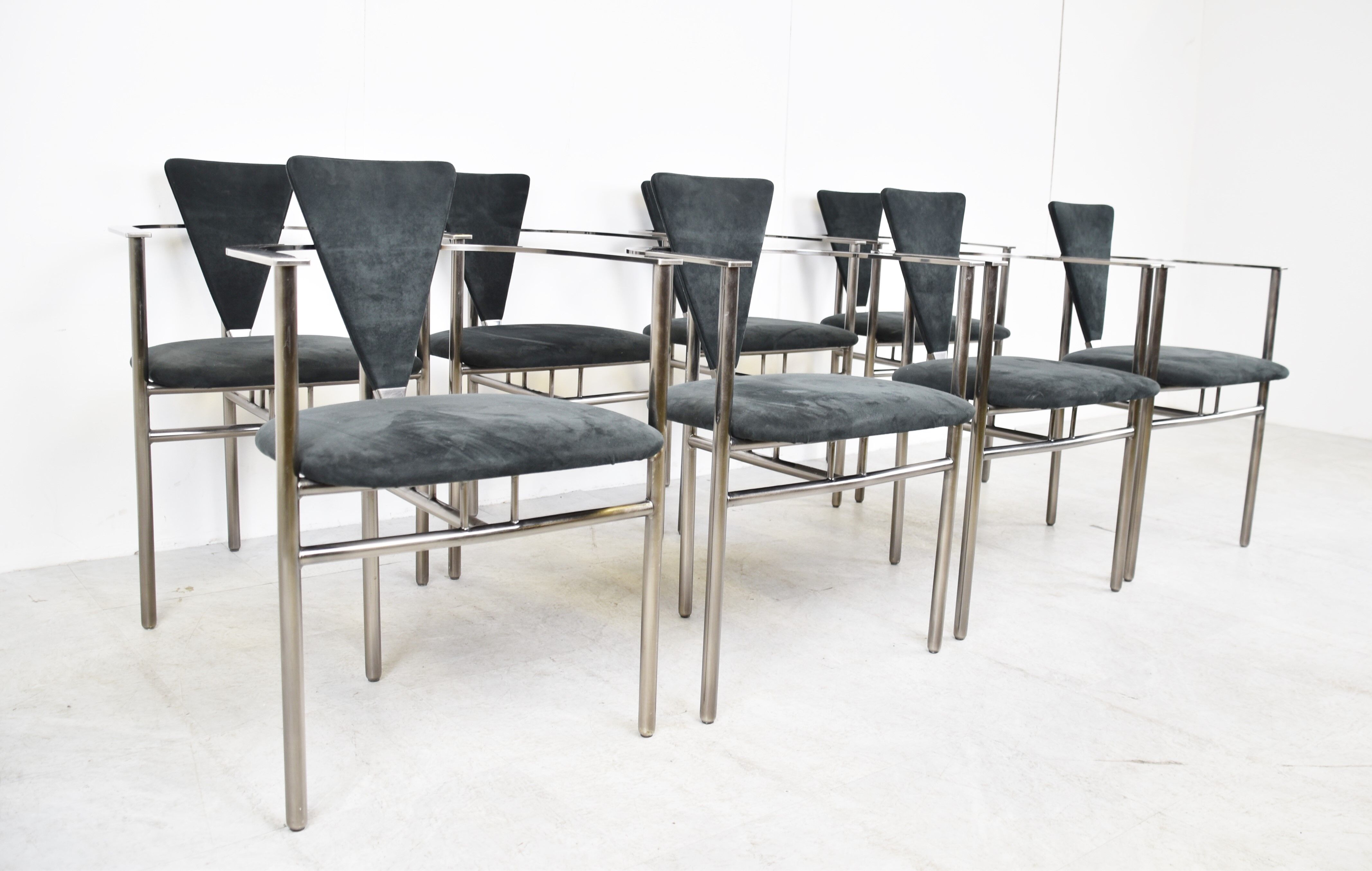 Set of 8 post modern dining chairs by Belgochrom, 1980s