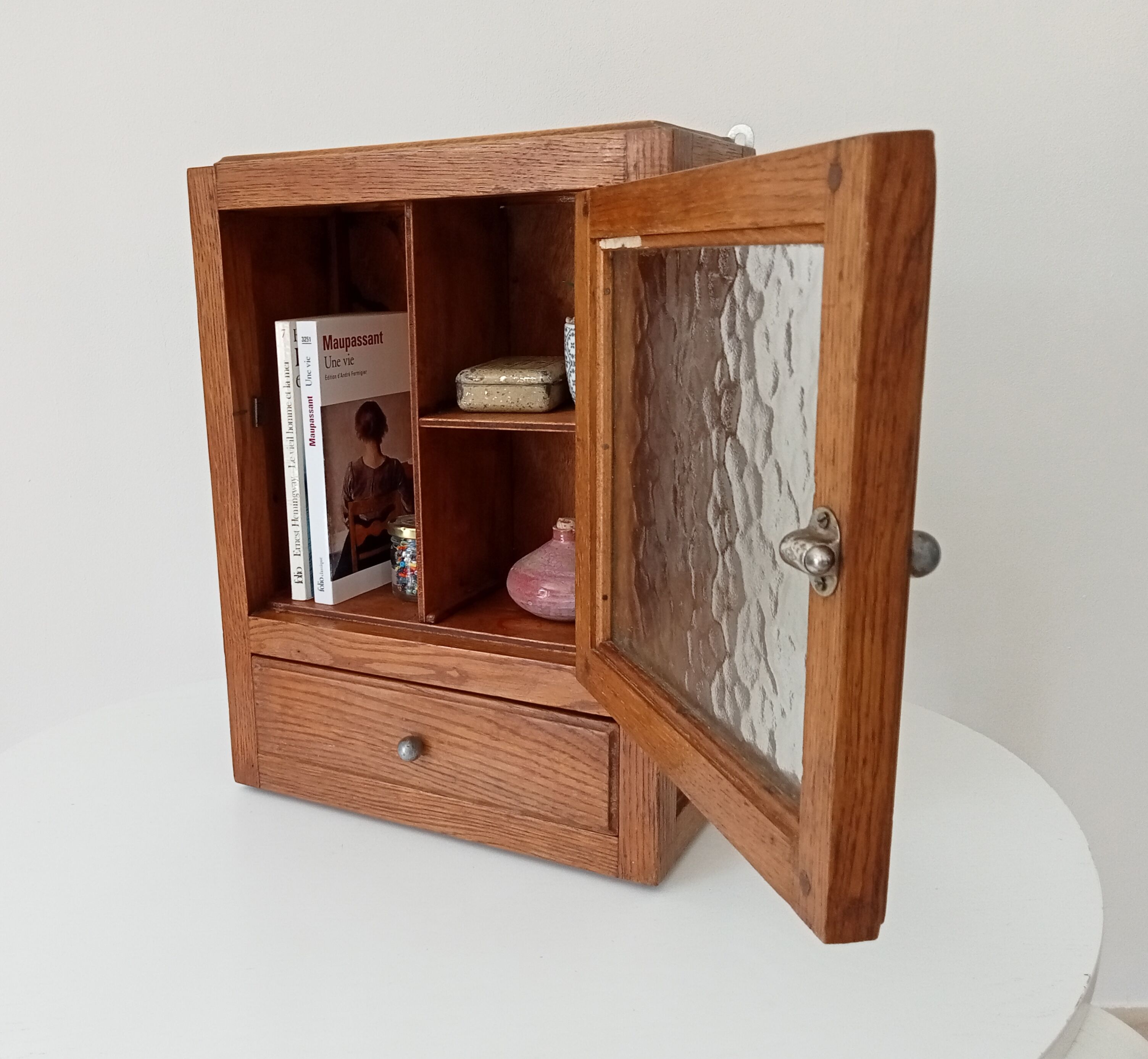 Vintage solid oak medicine cabinet