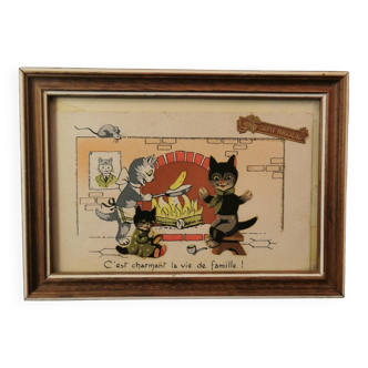Small frame old postcard early 20th century little humanist cats st nicolas christmas
