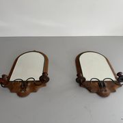 Pair of brass double-headed candlesticks with mirrors, 1940s, Italy