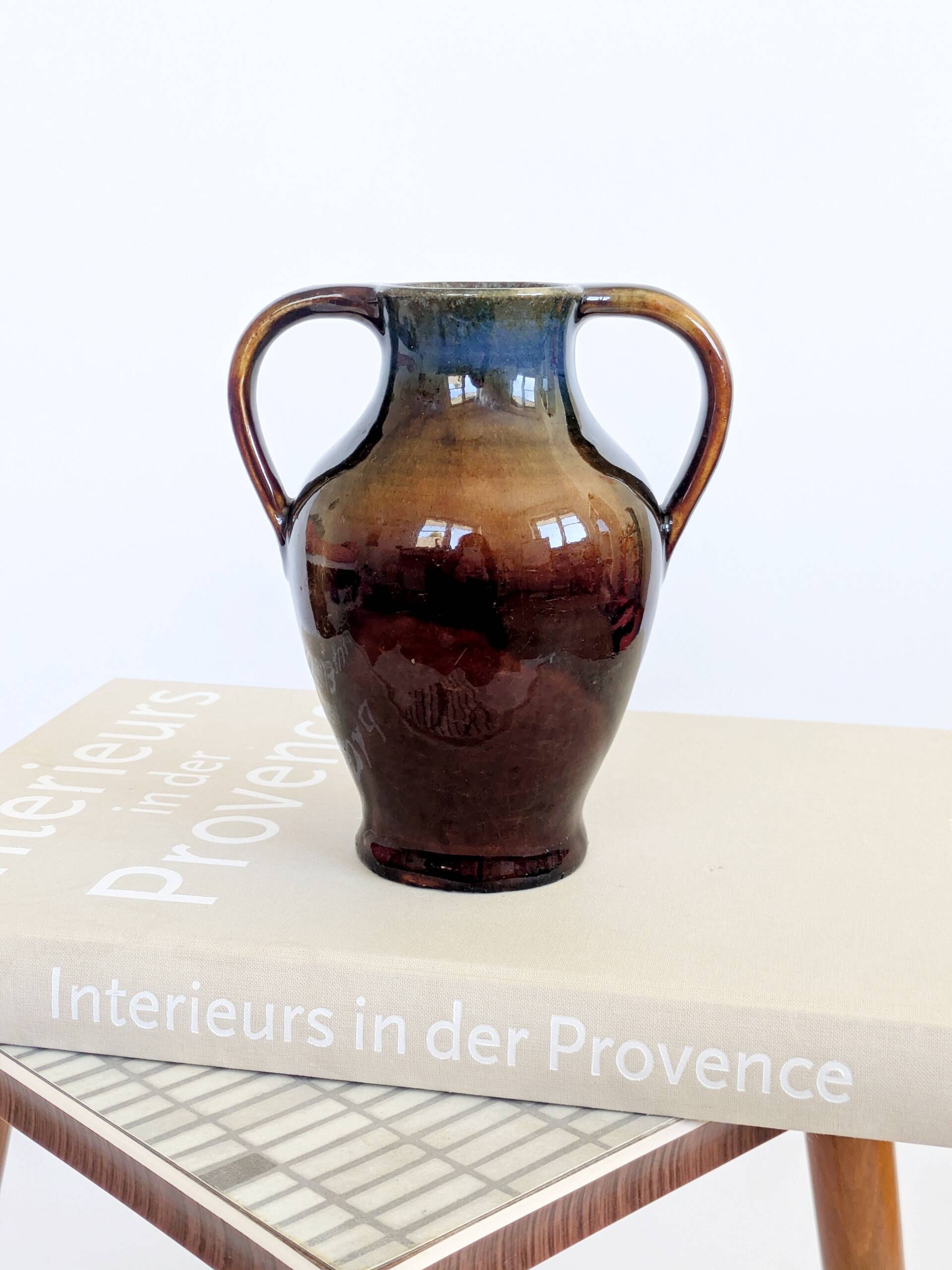 Vase amphore vintage en céramique, glaçure Fat Lava, déco classique