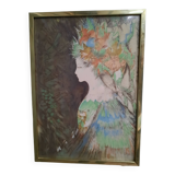 Lithograpgie portrait d une jeune femme