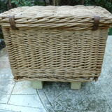 Old fishing basket rattan wood and leather