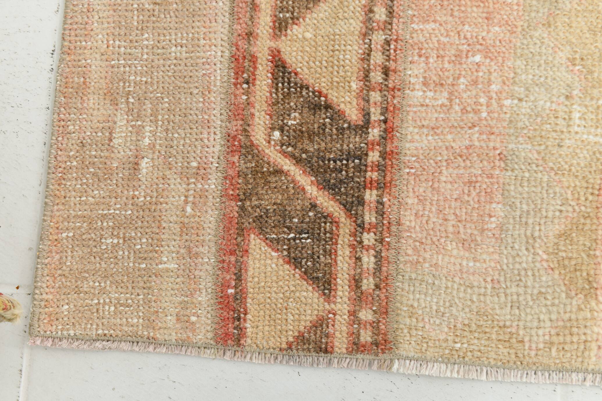 Turkish Pale Red & Cream Vintage Runner Rug, 71x378Cm