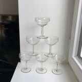 Set of 6 small champagne glasses in crystal engraved 50s