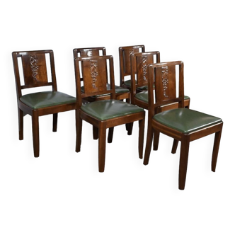 Suite of 6 Chairs in Solid Mahogany, Art Deco – 1940