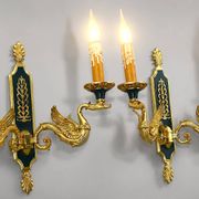 Pair of Gilded Bronze Wall Lights in Empire Style with Two Lights by Lucien Gau