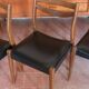 Set of 4 wooden and black faux leather chairs, Scandinavian style, wooden chair