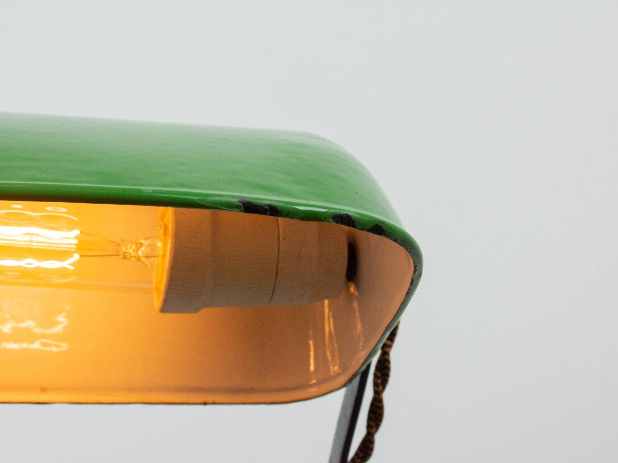 Vintage Art Nouveau Green Metal Industrial Table Lamp