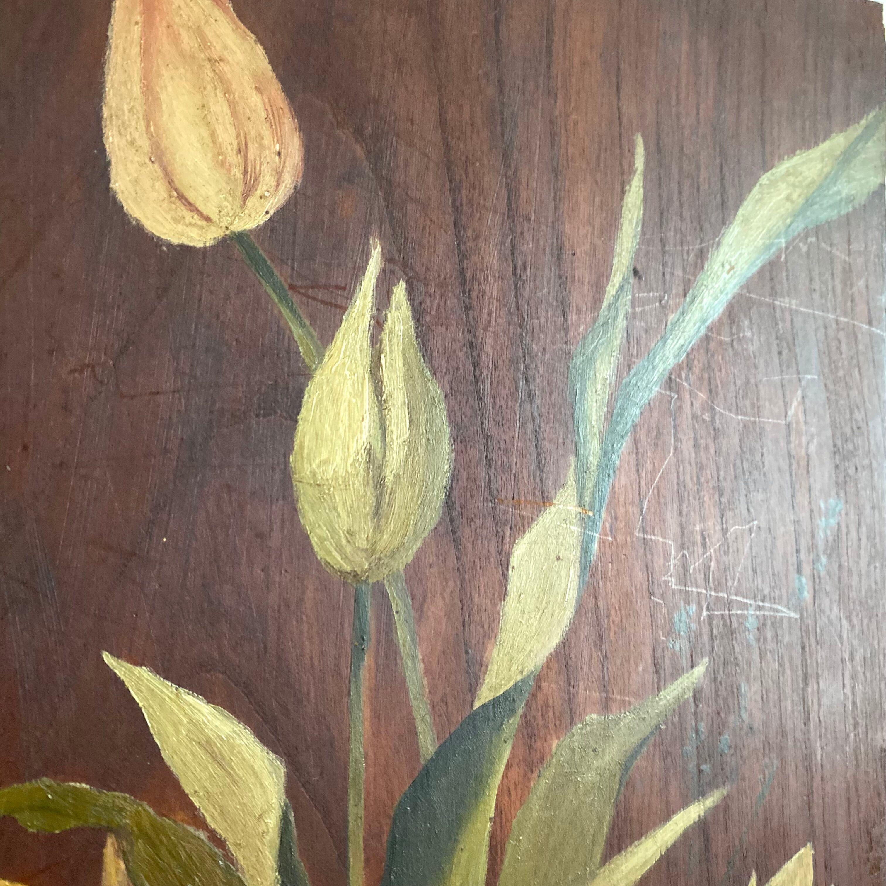 Peinture bouquet de fleurs sur bois 40 X 20