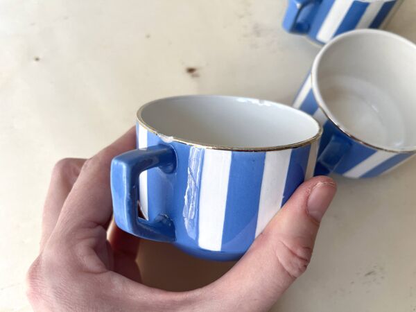 Lot de 3 tasses à café FOX TROTT Sarreguemines années 30, service art déco