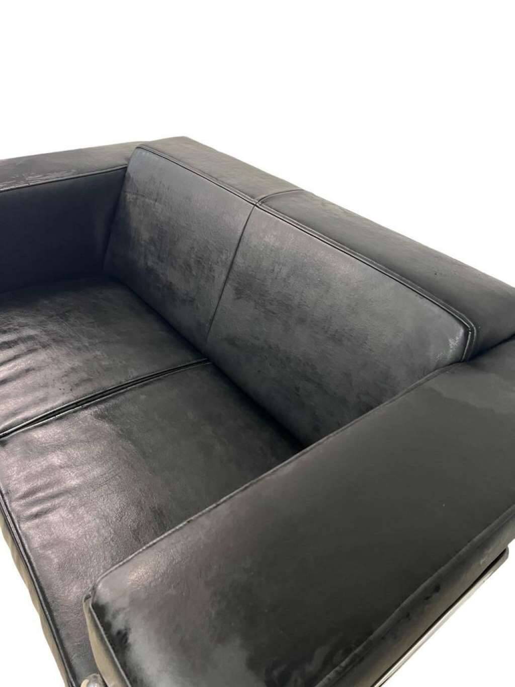 Vintage black leather two seat / sofa / sofa