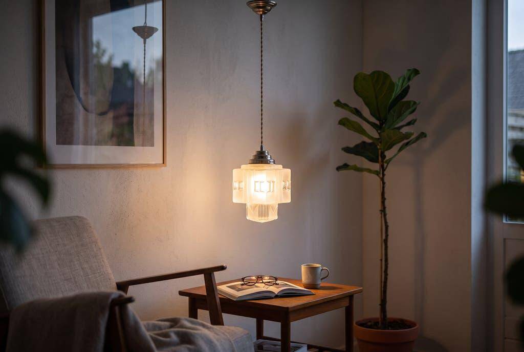 Vintage Art Deco glass pendant / skyscraper chandelier