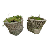 Pair of tree trunk cement planters