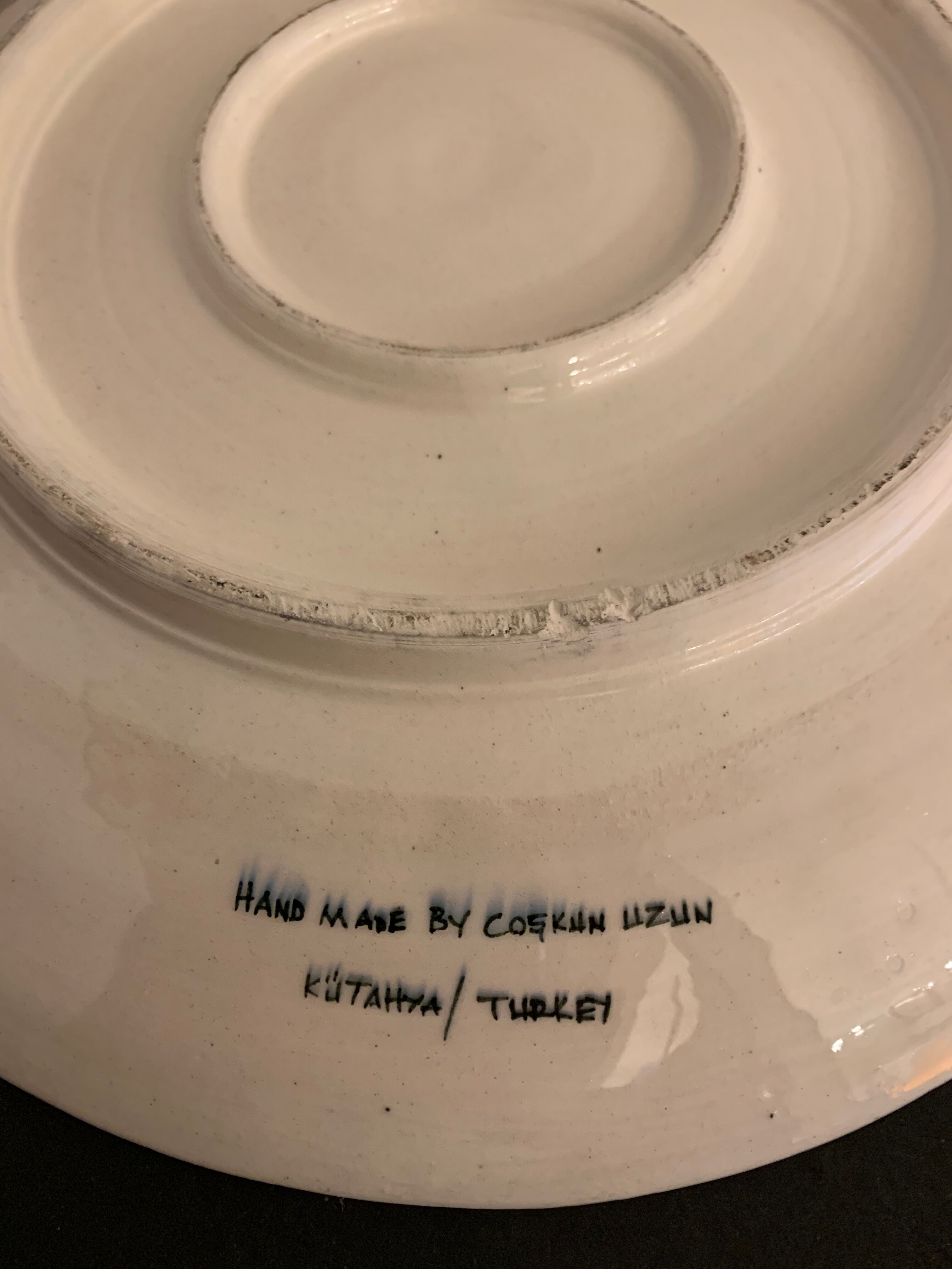 Turkish earthenware dish, coloured, handmade and signed Coskun Uzun, Kotahya, Turkey