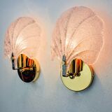 Pair of shell sconces, frosted Murano glass, Italy, 1980