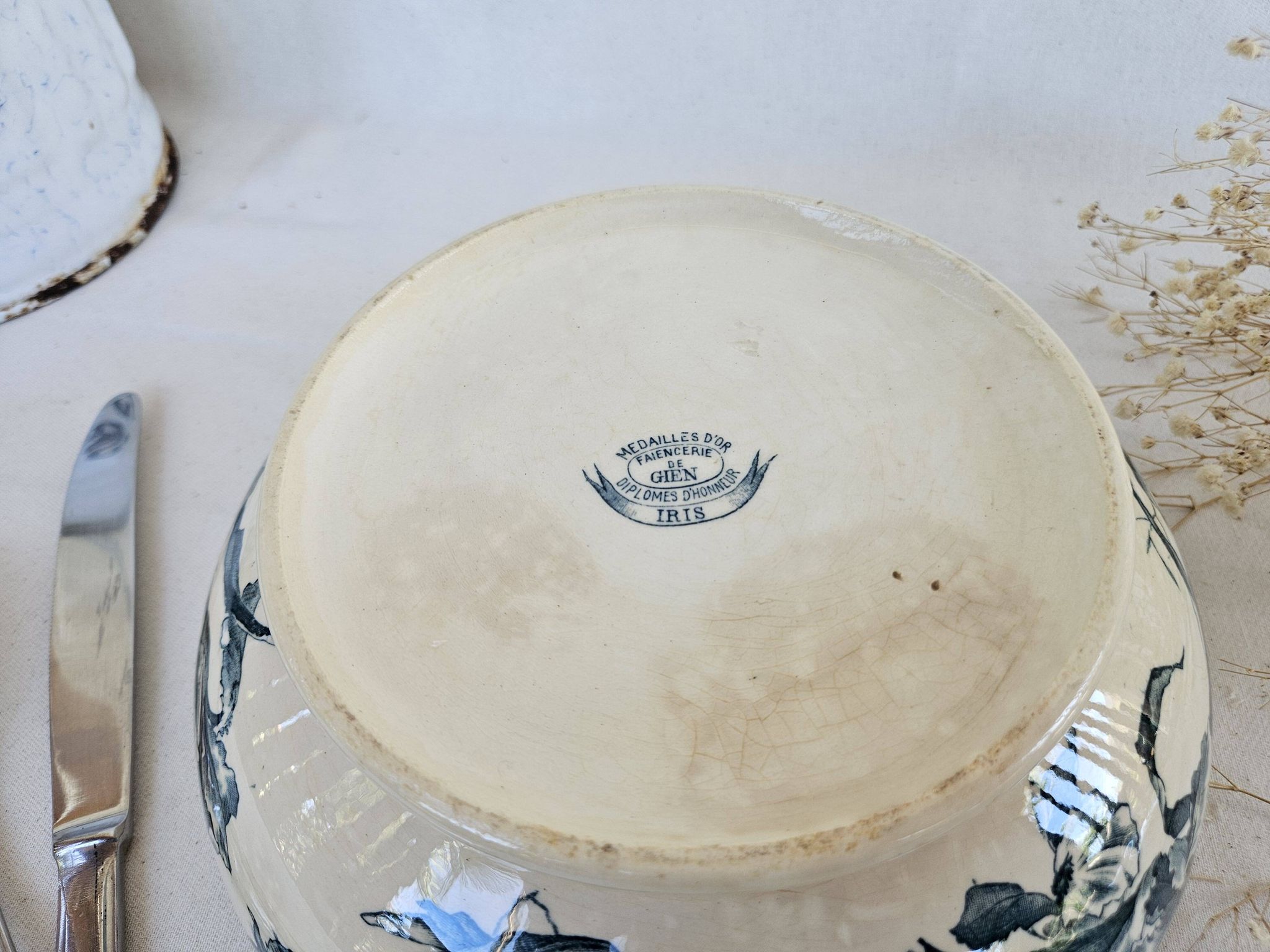 Soupière ancienne Gien Iris Terre de Fer