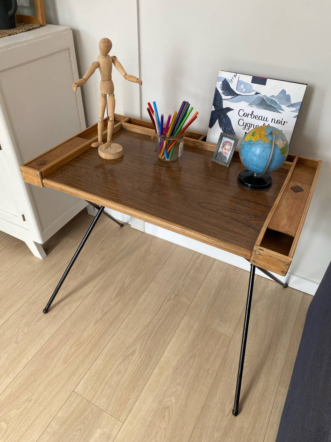 Vintage folding desk in wood and metal – 1960s
