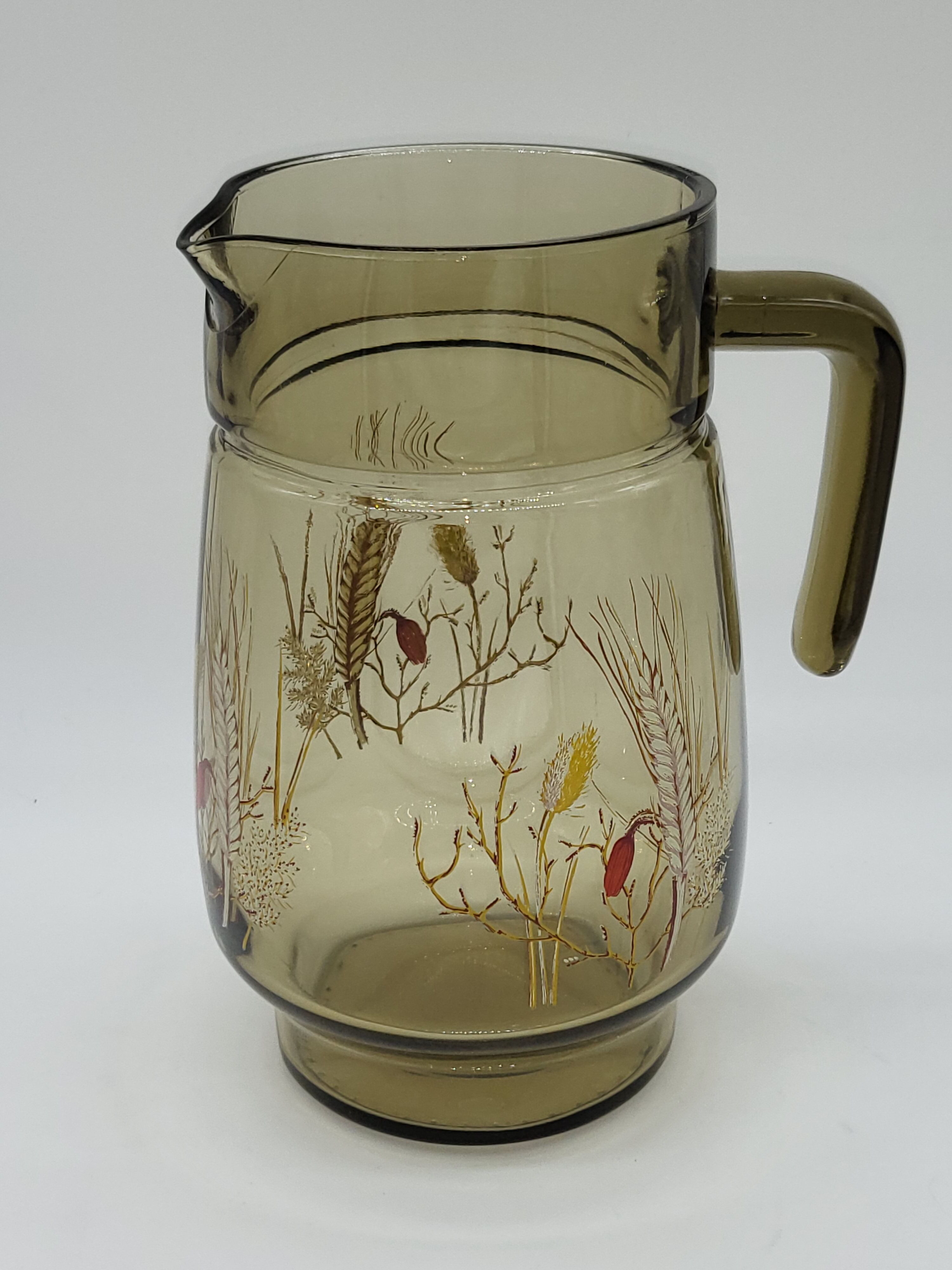 Pitcher and 6 lemonade glasses - wheat cob decoration - Luminarc France - vintage 70s