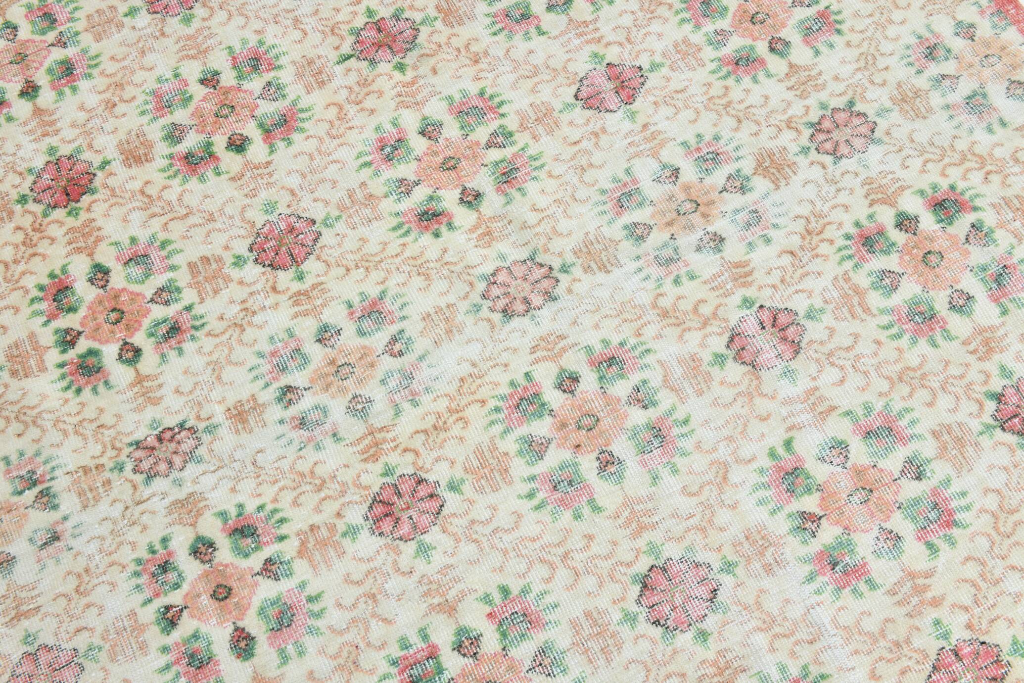 6x10 Vintage Beige & Powder Pink Floral Handmade Vintage Rug, 186x295 Cm