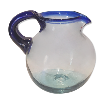 Pichet verre soufflé nuances de bleu