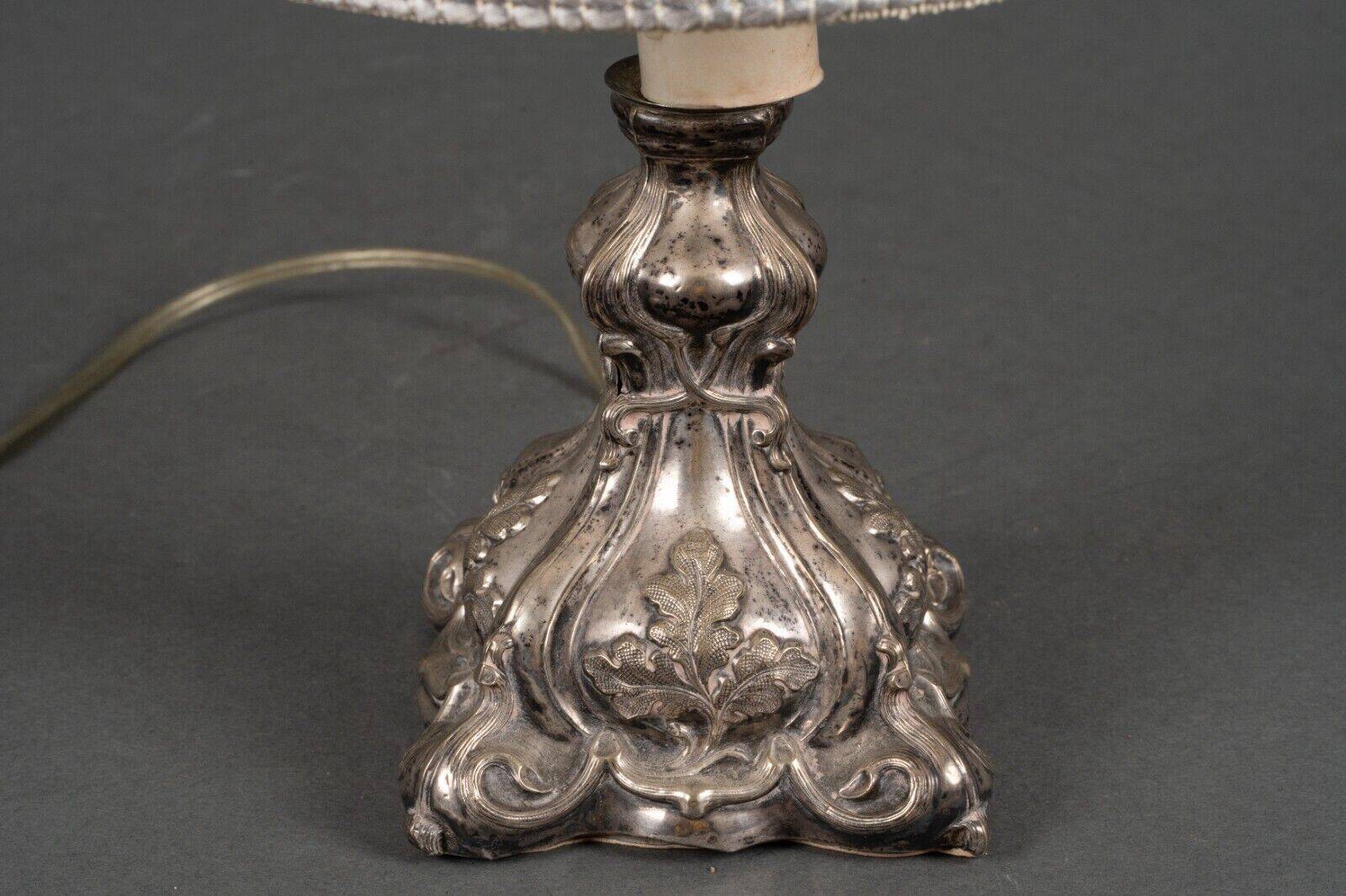 Louis XIV style 19th century silver or silver metal lamp with white lampshade