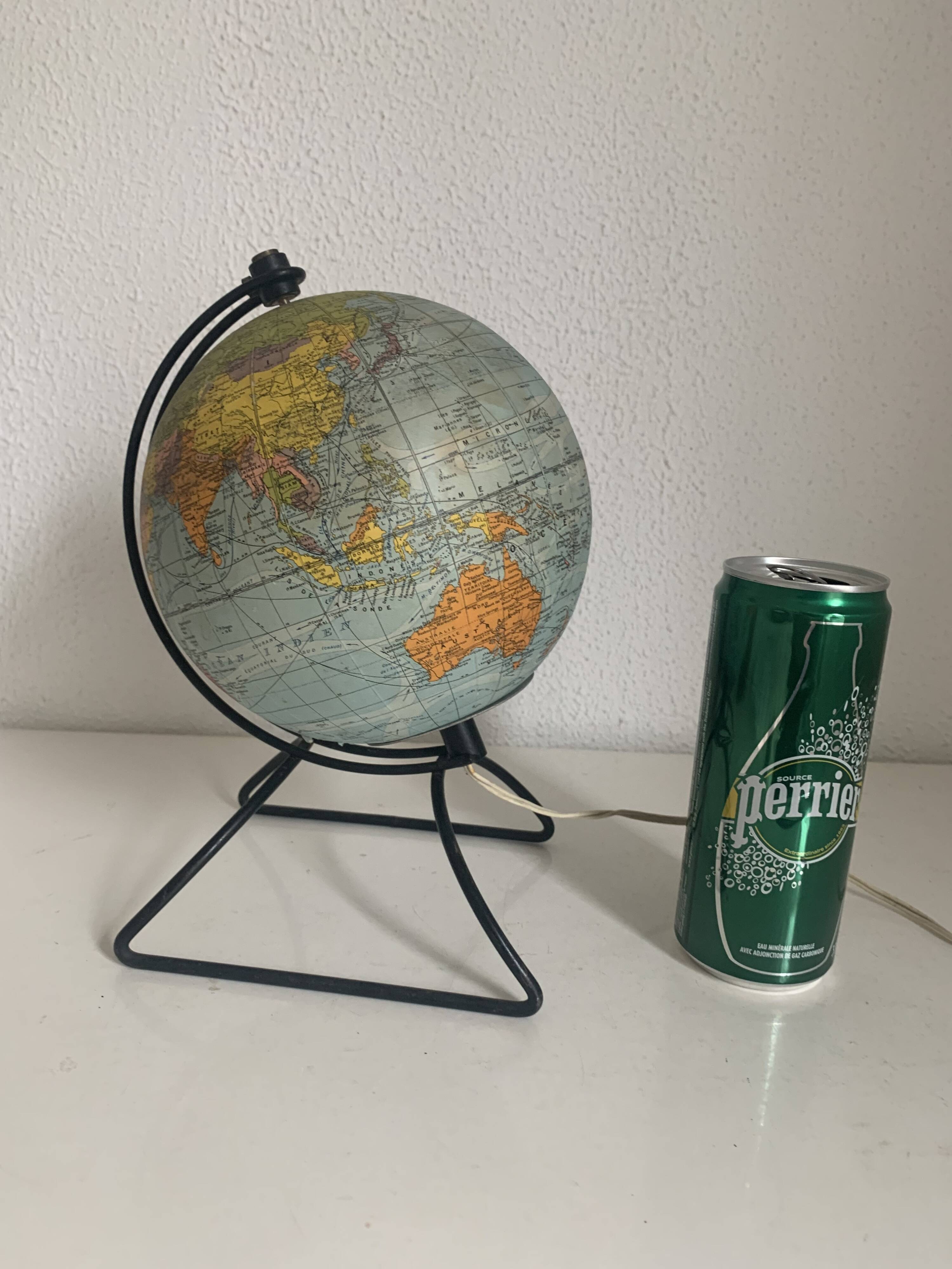 Vintage 1960 terrestrial globe glass world map Perrina - 24 cm