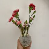Vase vintage en verre granité blanc et doré