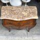Curved Louis XV style commode with marquetry, marble top.