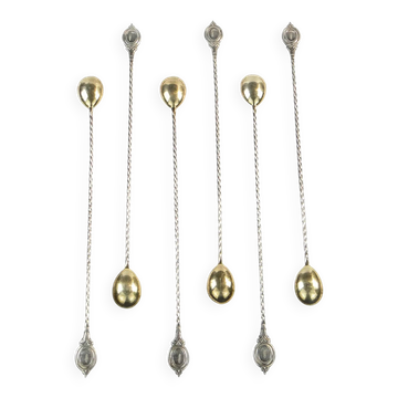 Set of neoclassical cocktail spoons, silver-plated brass, G.A.B., Sweden, 1930s