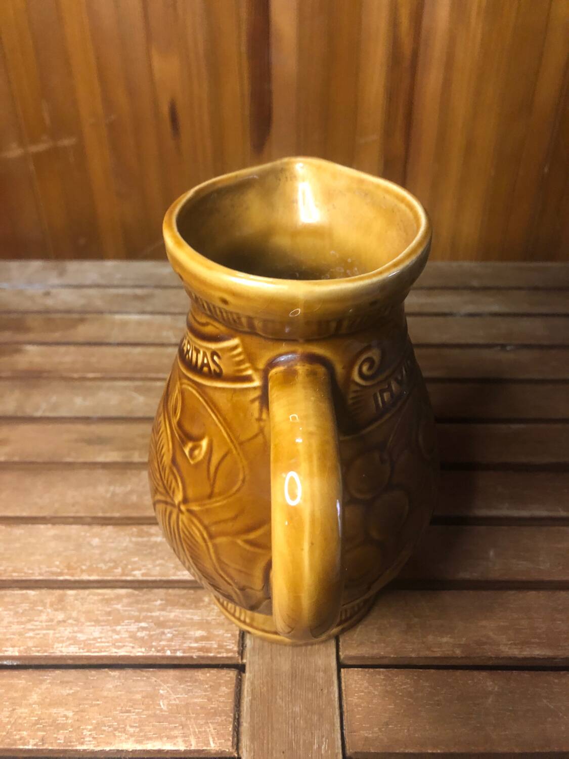 Old sarreguemines pitcher brown ceramic vintage vines decor #a430