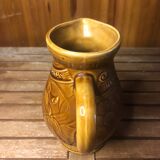 Old sarreguemines pitcher brown ceramic vintage vines decor #a430