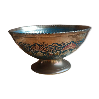 Brass footed bowl with coloured patterns