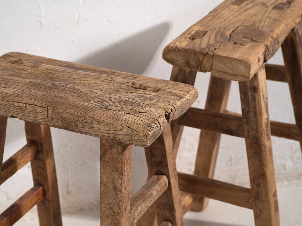 Ancient Asian stools (circa 1900). Set of two pieces