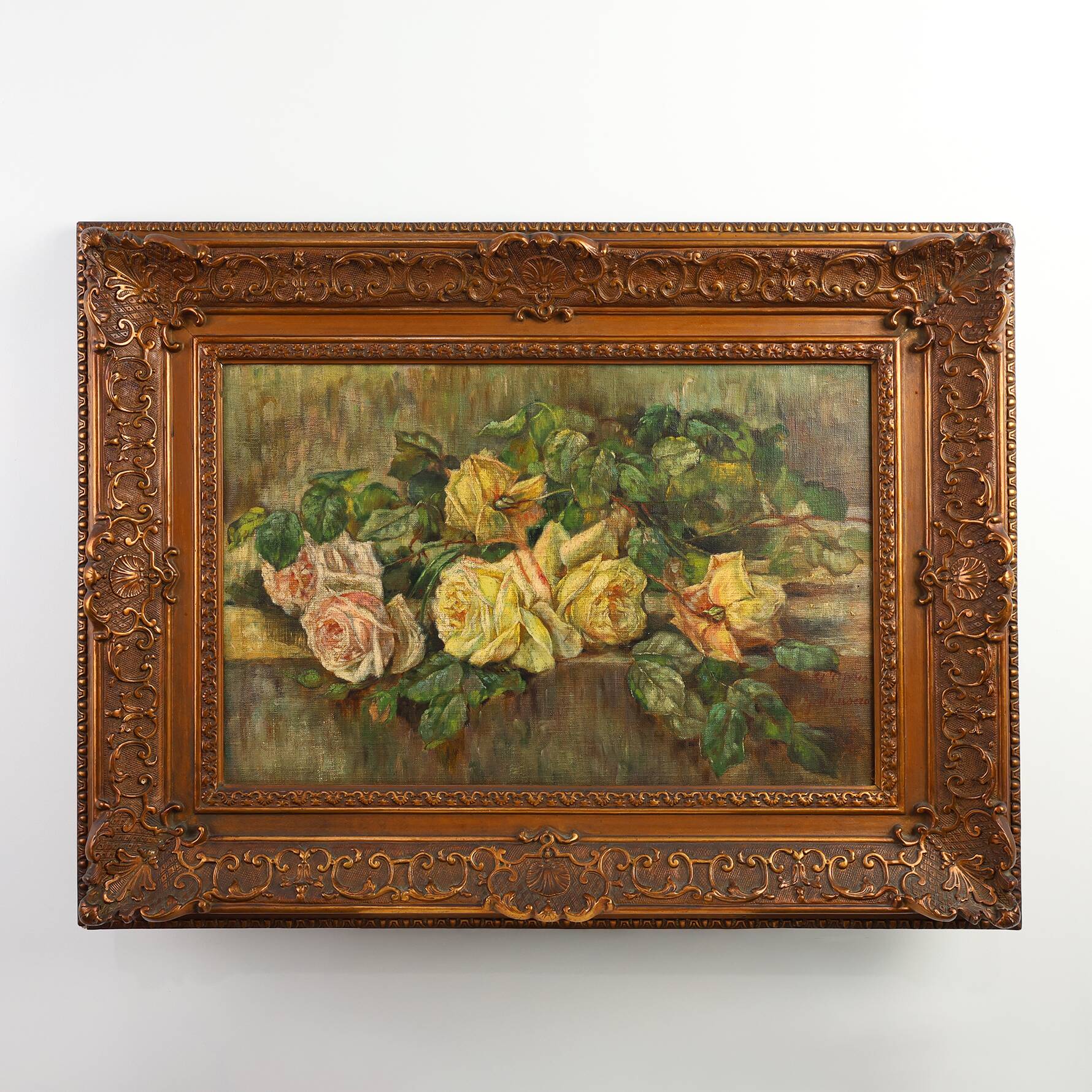 Romantic Floral Still Life Painting, Belgium ca. 1900