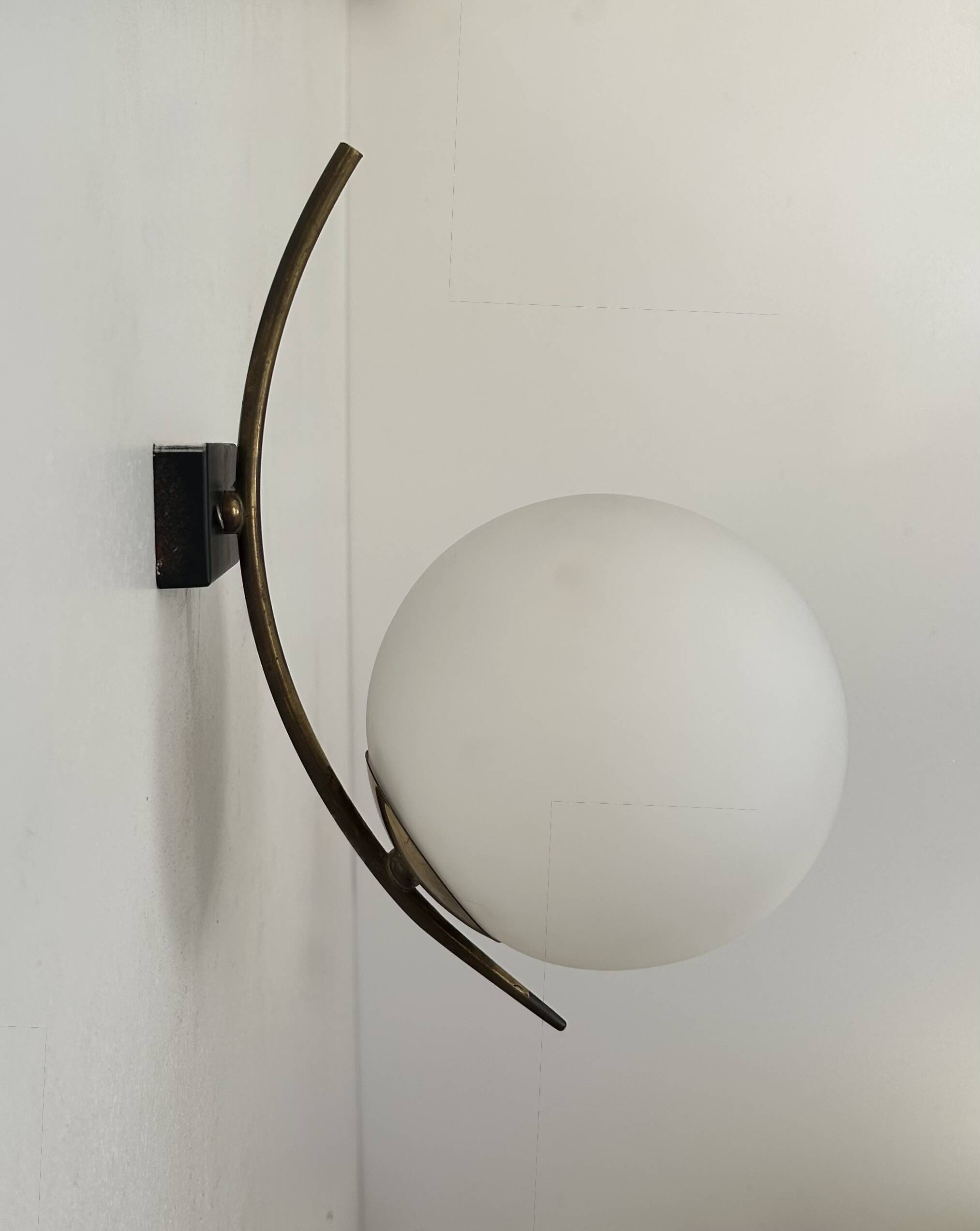 Vintage brass and opaline wall lamp, France 1960