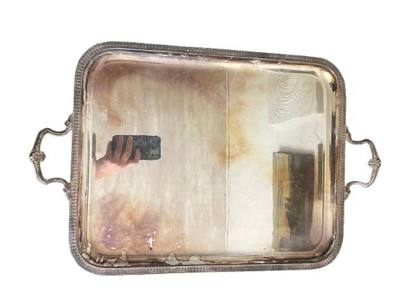 Silver-plated metal serving tray