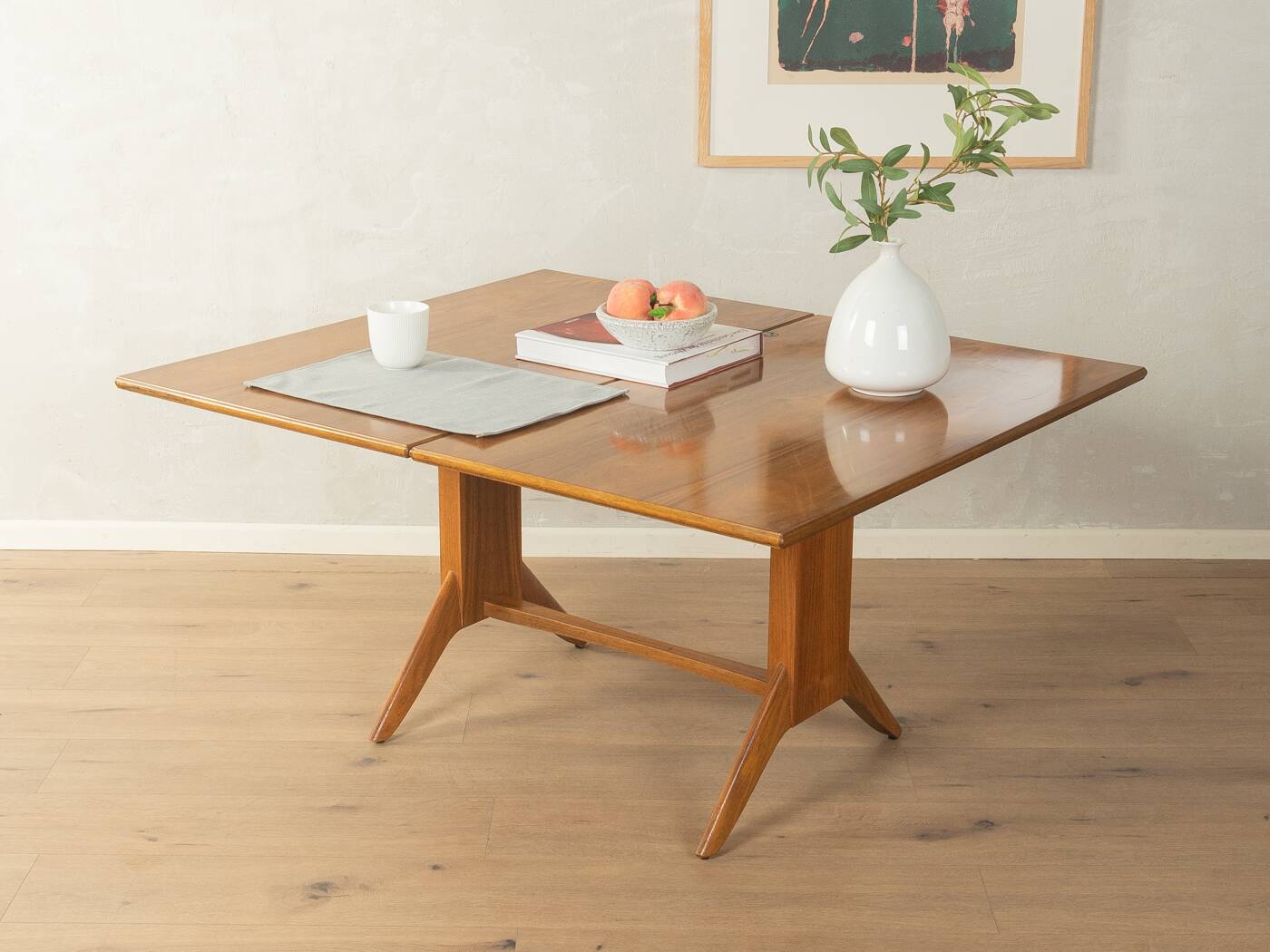Unique dining/coffee table by Wilhelm Renz, 1950s, walnut, adjustable height